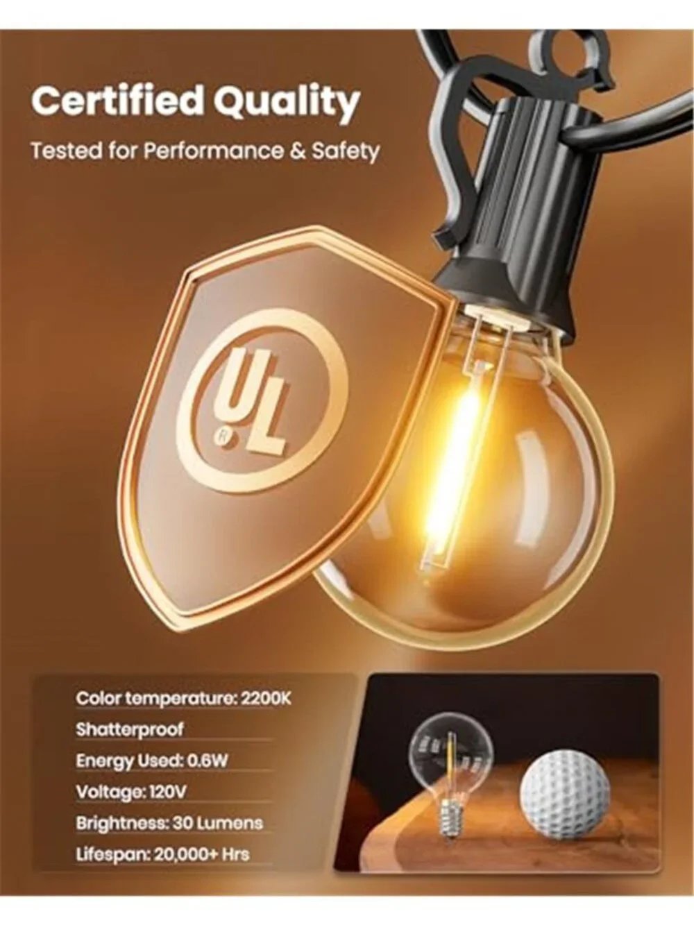 Outdoor String Lights 29Feet G40 LED Patio Lights,Plug-in,13Plastic Edison Bulbs
